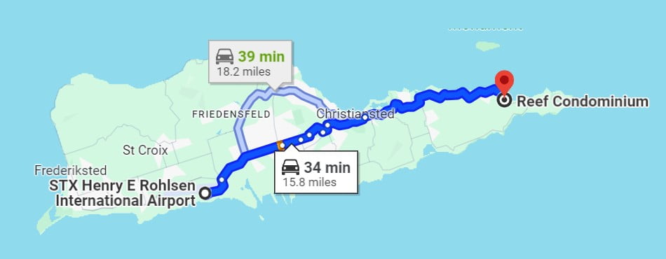 Directions to The Reef condos St Croix USVI from St. Croix Airport STX