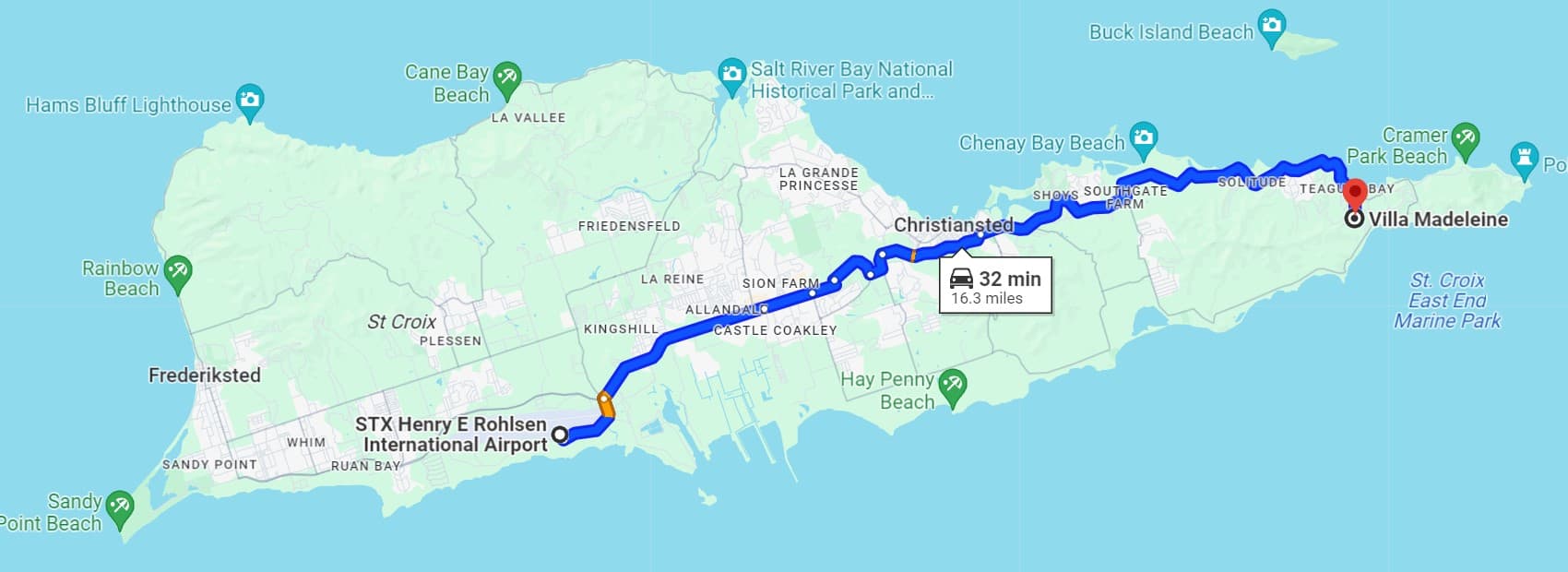 Directions to Villa Madeleine St Croix USVI map