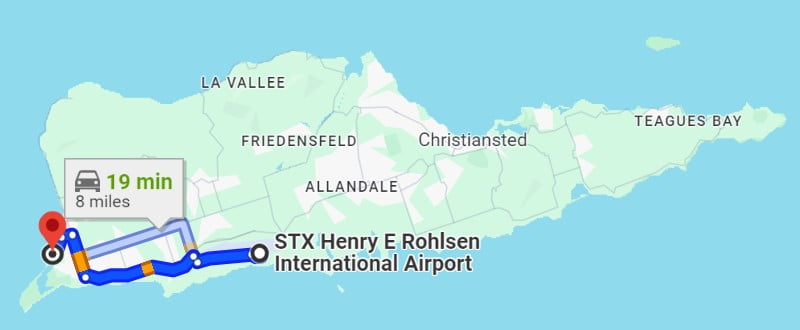Map Directions to Harbour Beach Village condo rentals from St. Croix airport (STX)