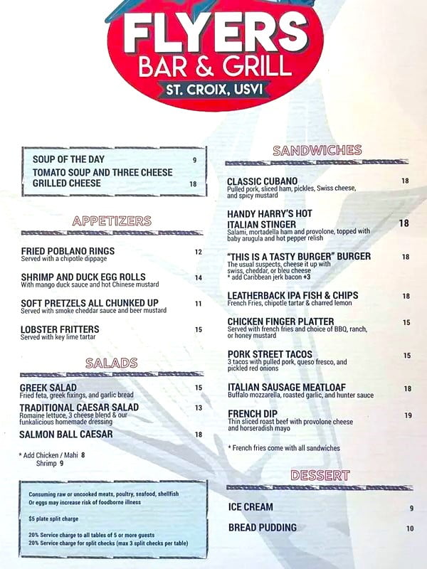 Flyer's st Croix menu bar and grill 1