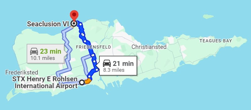 Map directions to SeaClusion St Croix condo rentals USVI