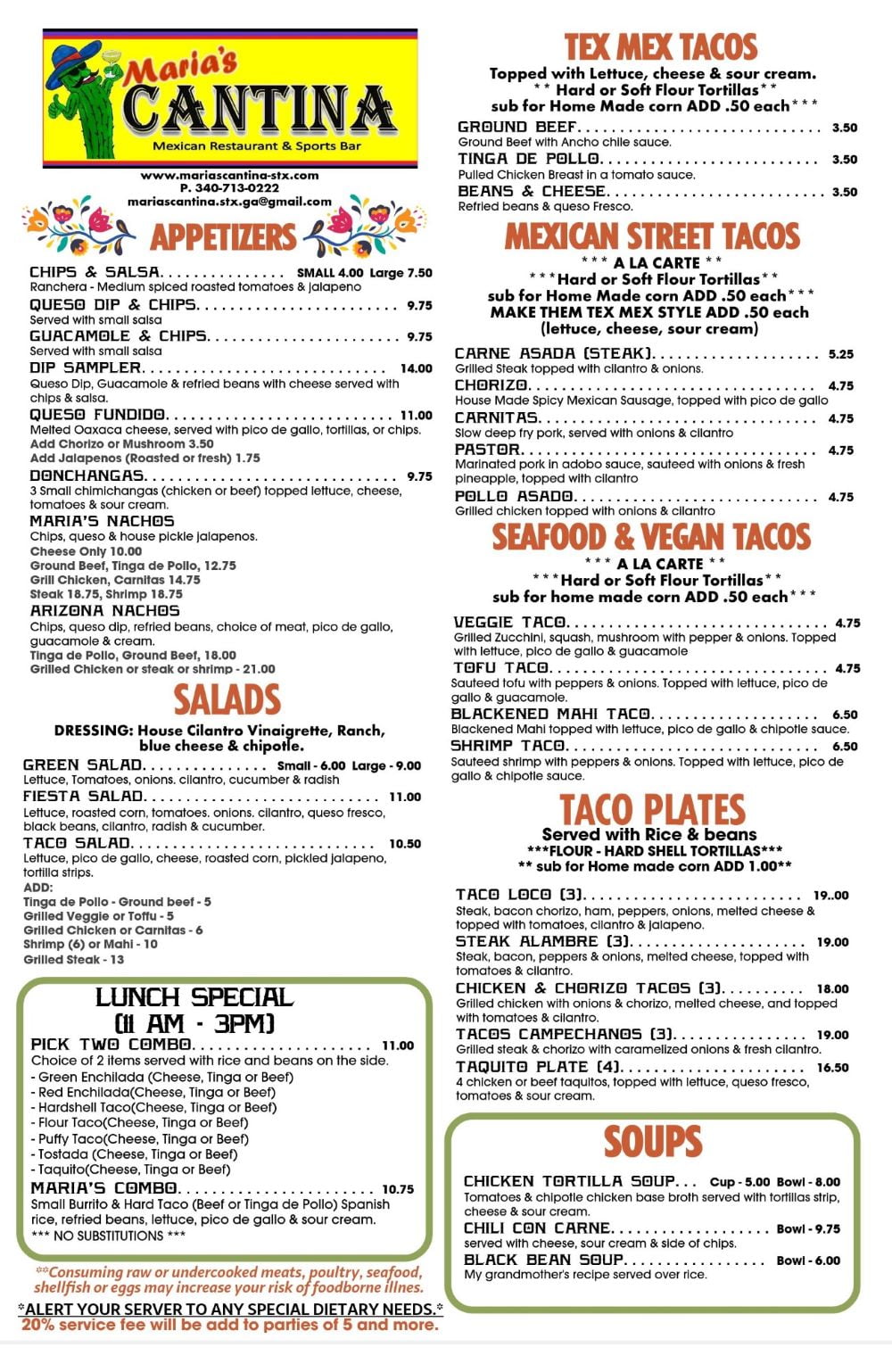 Maria's Cantina St Croix menu 1