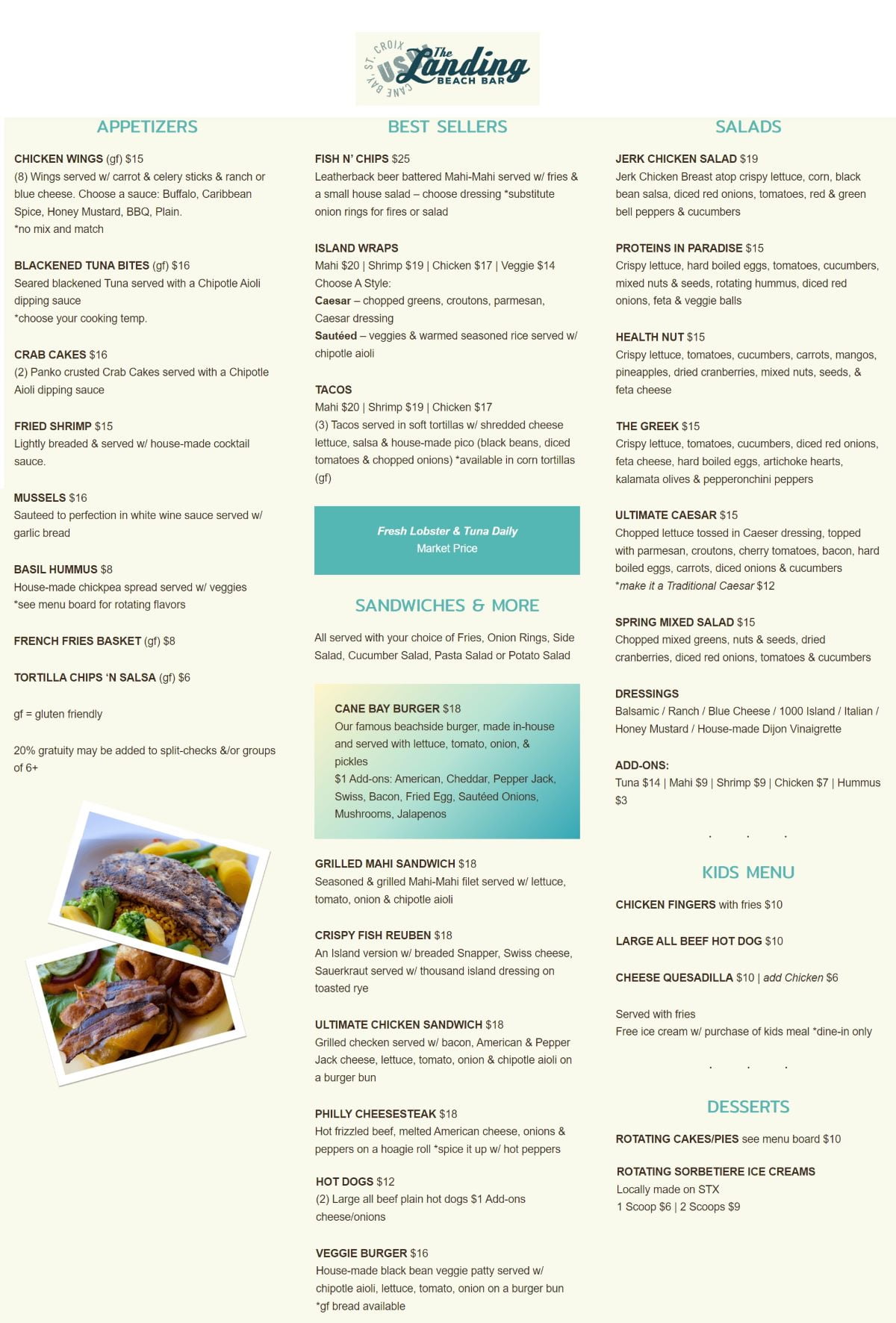 The Landing St. Croix menu Cane Bay bar restaurant small