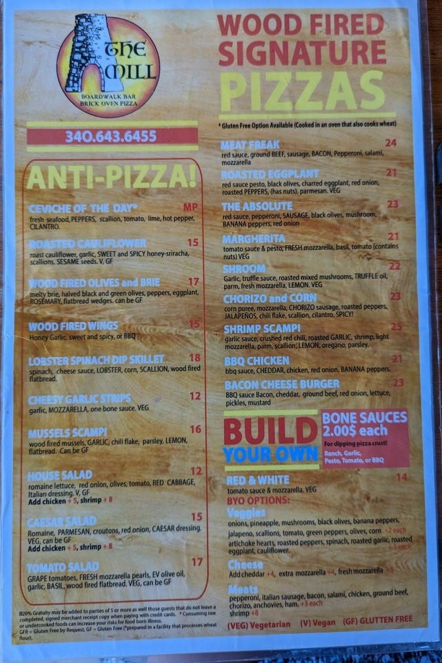 The Mill pizza menu St Croix - 2024 Reviews, Photos, Prices