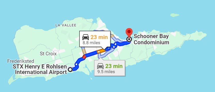 map directions to Schooner Bay condos St Croix rentals USVI