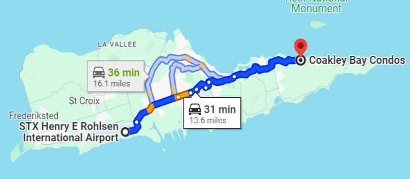 map of directions to Coakley Bay condos St Croix USVI