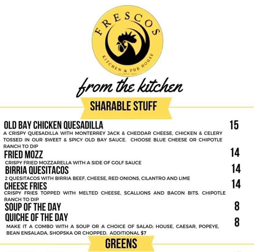 Cafe Fresco's St Croix menu casual American food