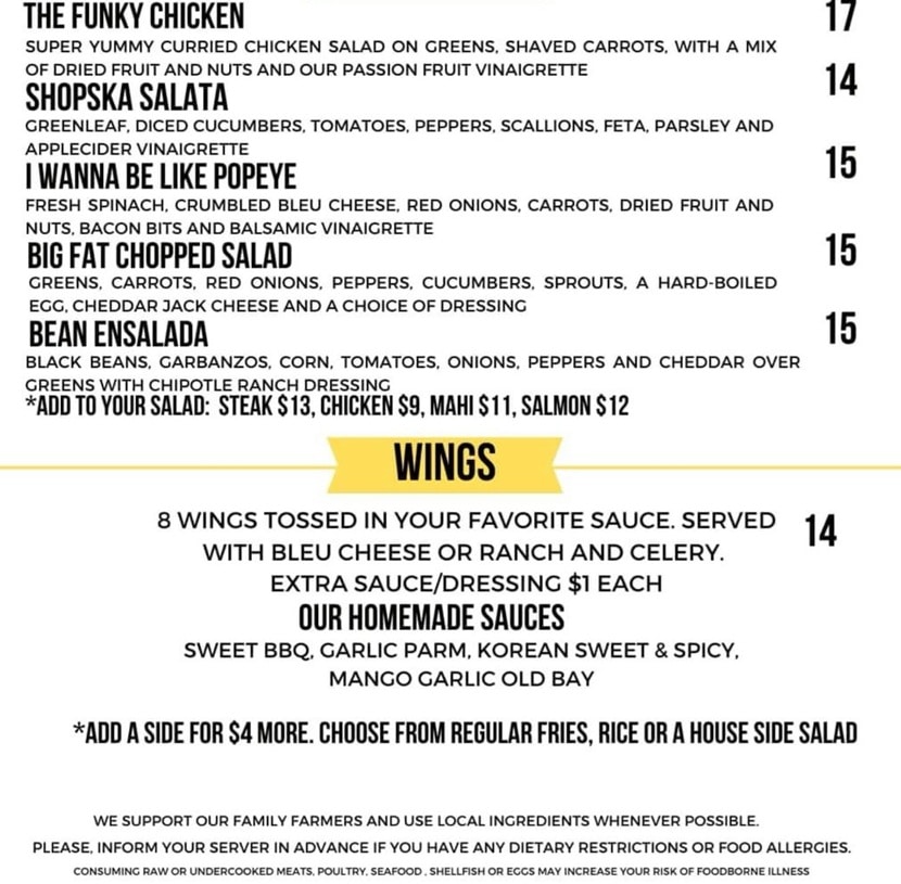 Cafe Fresco's St Croix menu casual American food