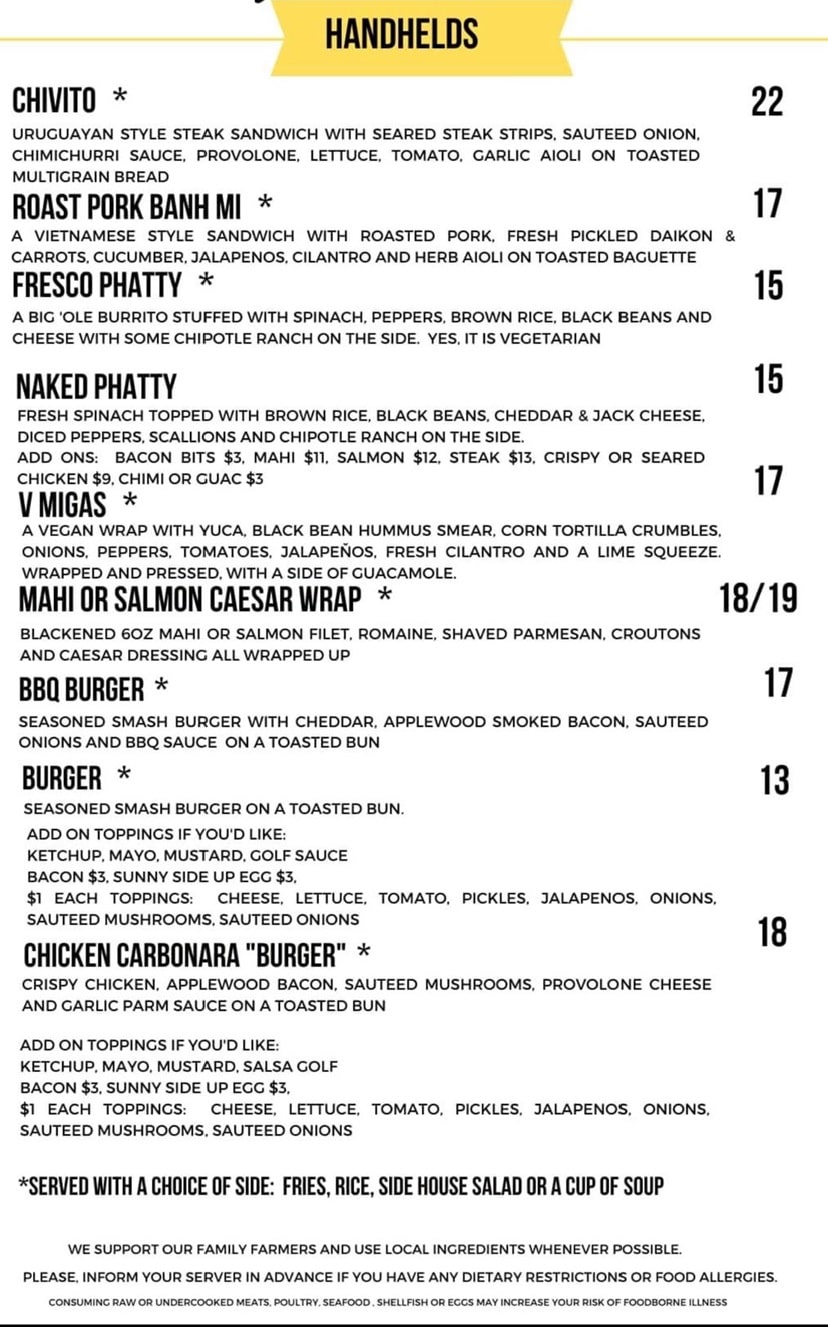 Cafe Fresco's St Croix menu casual American food