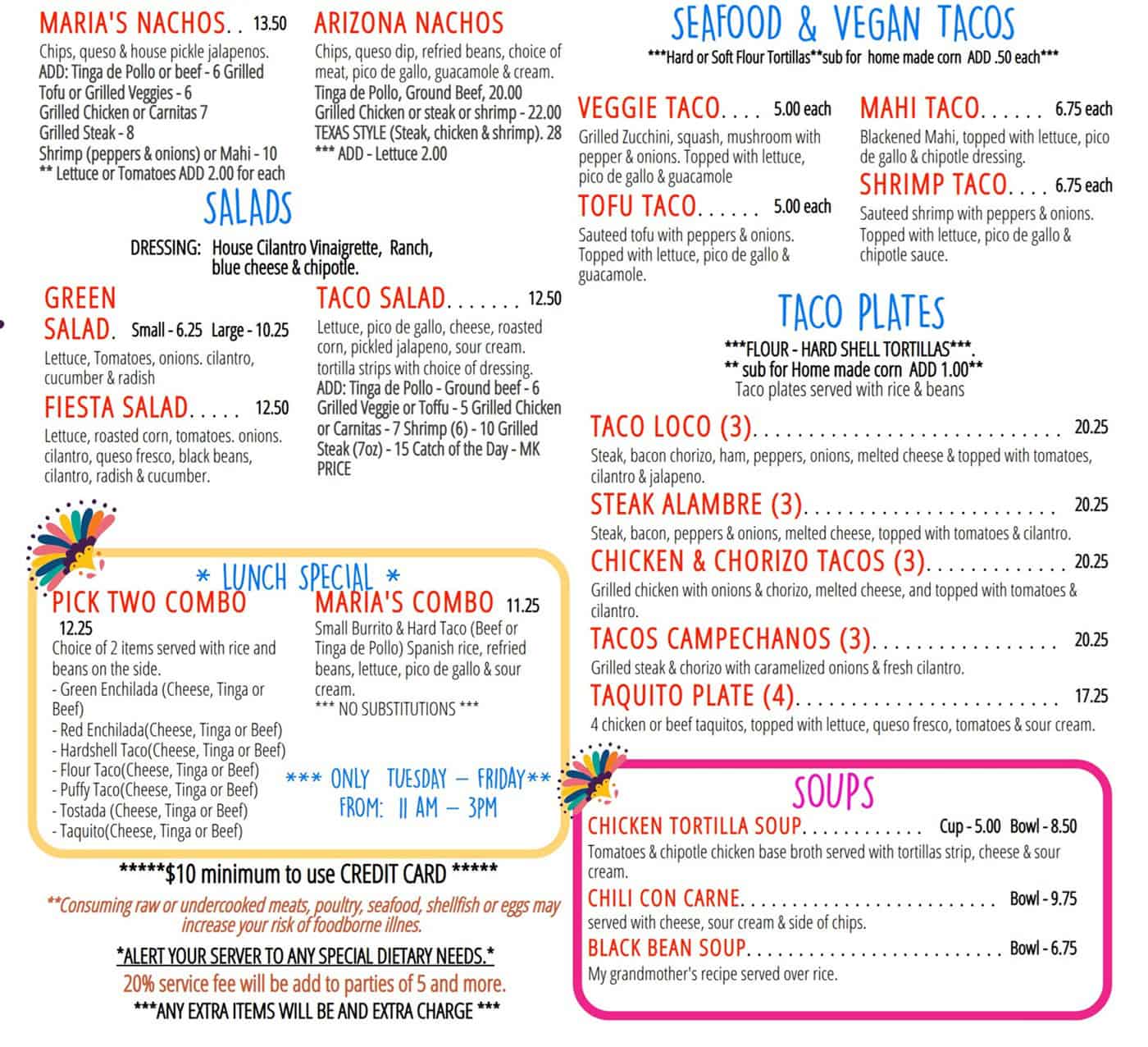 Marias Cantina St Croix menu USVI.  Mexican food.